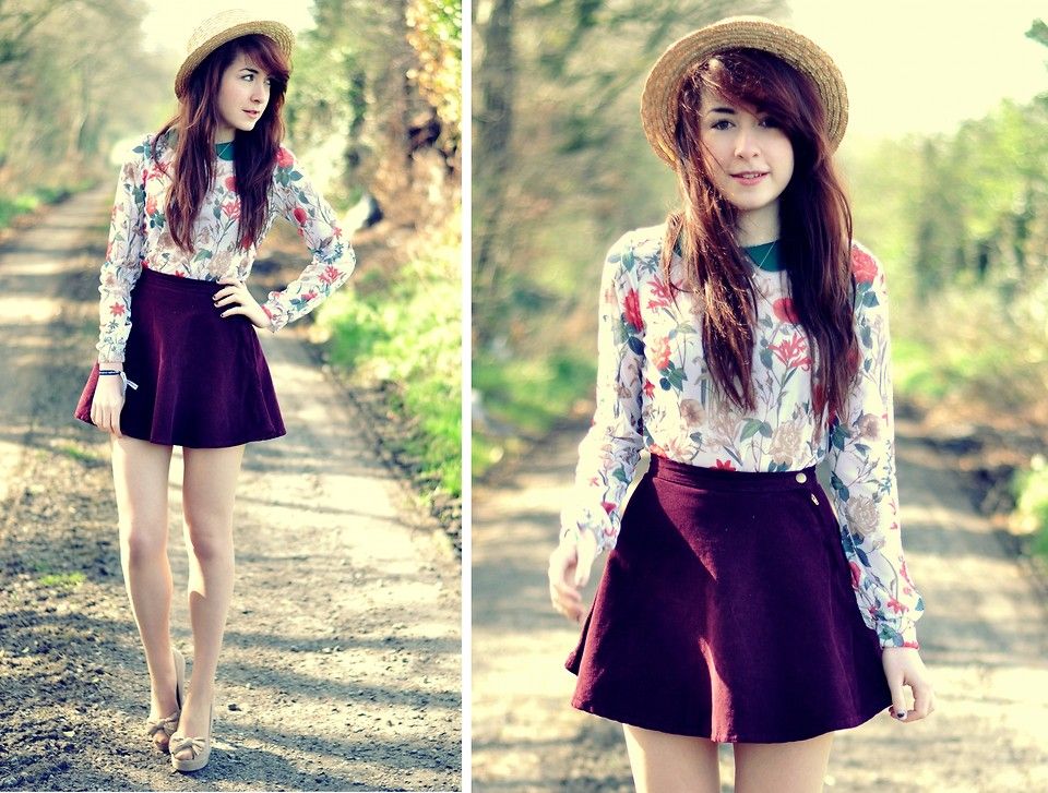 блузка с цветочным принтом, юбка-колокольчик