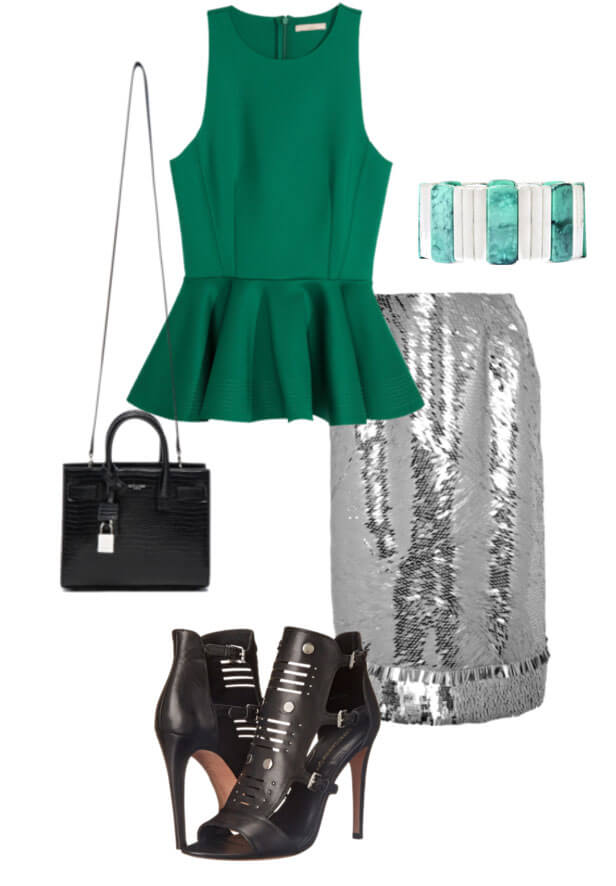 комбинация серого и зеленого в женской одежде