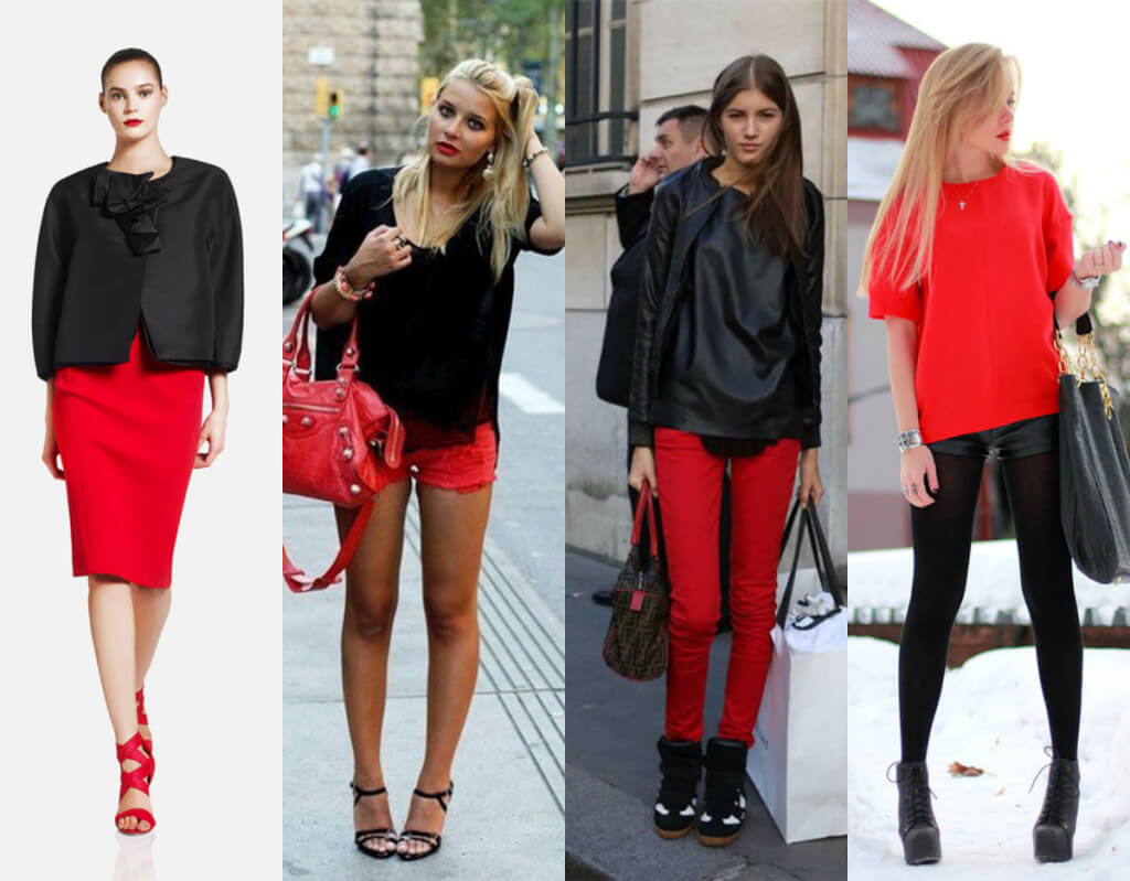 сочетание красного и черного в женской одежде