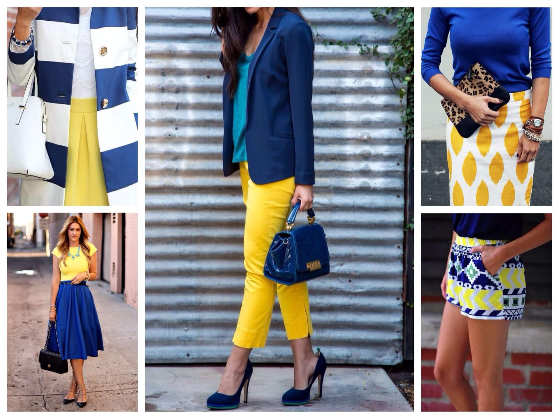 желтый и синий в женской одежде